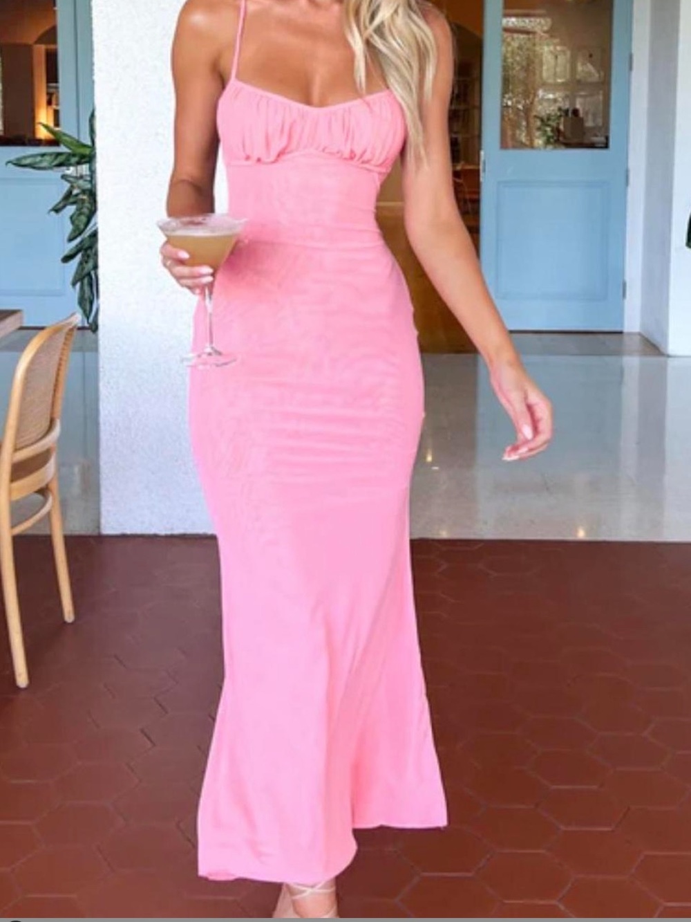 Pink Open Back Maxi Dress - Women